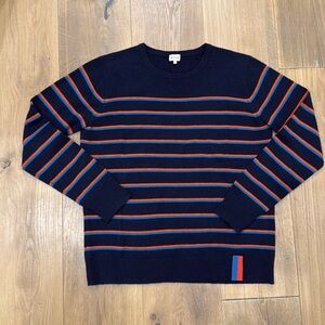 Kule Stripped Stripe 100% Cashmere Sweater Crew Neck Navy Orange Blue